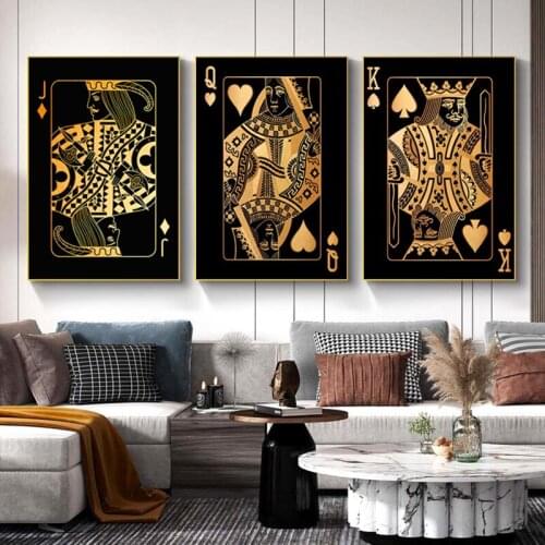 Canvas Prints Black Golden Playing Cards Vintage Posters And Prints Wall Art For Living Room Retro Home Decoration Abstract