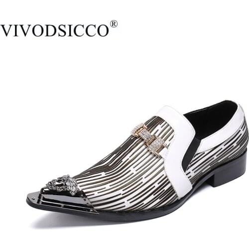 VIVODSICCO Italian Handmade Pointed Toe Mens Dress Wedding Shoes Work Office Casual Party Shoe Metal Tip zapatos de hombre derbi