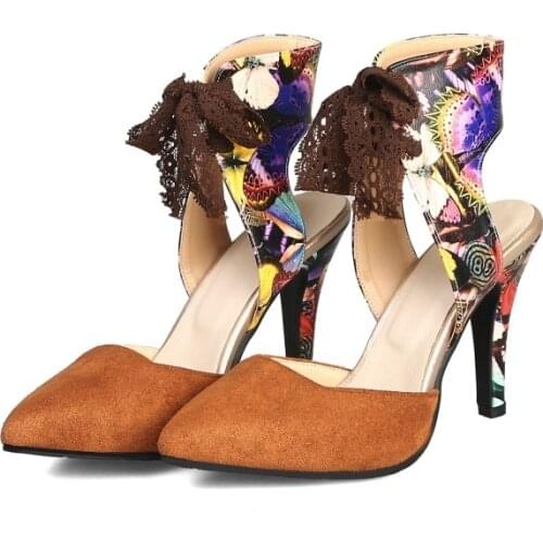 Big Size 11 12 13 high heels sandals women shoes woman summer ladies Crossed strap-on pointed button slim-heeled sandals