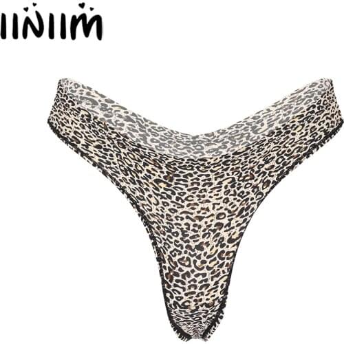 Womens Sexy Leopard Print Cotton Crotch Low Waist Elastic Waistband G-String Briefs Thong Pants Gym Yoga Sport Briefs Underwear
