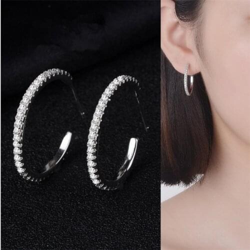 Pure Silver Plated Earrings Female Piercing Accessories Classic Crystal Round Earring Women Bright Stone Earring Jewelry