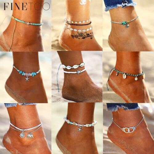 Boho Summer Ocean Beach Cowrie Shell Ankle Bracelet Beads Stone Multi Layers Anklets For Women Foot Leg Jewelry 2019