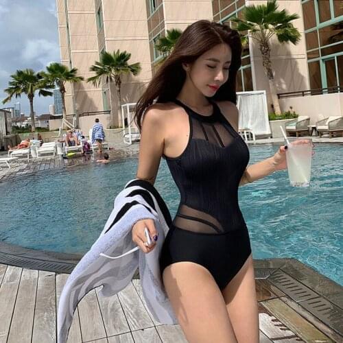 Women One Piece Black Swimsuit High Neck Plunge Mesh Ruched Monokini White Swimwear Tummy Control Bathing Suits