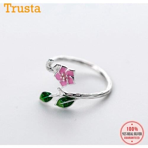 Trustdavis Springtime 925 Sterling Silver Fashion Color Flower Cocktail Ring Sizable For Women Silver 925 Ring Jewelry DS348
