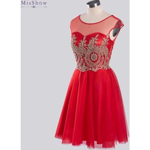 In Stock NEW Short Prom Dresses Applique Flowers O Neckline Evening Dresses Real Photos In Stock Cocktail Dresses CPS1898