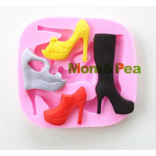 Mom&Pea 0859 Free Shipping High-heeled Shoes Shaped Silicone Mold Cake Decoration Fondant Cake 3D Mold Food Grade
