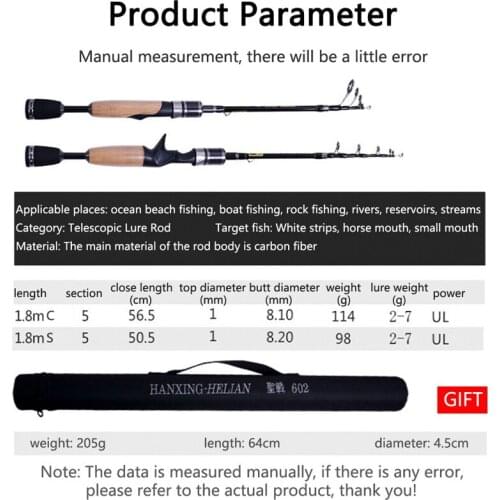 1.8M UL Solid Tip Carbon Fiber Lure Rod Telescopic Fishing Rods Casting Spinning Travel Fishing Pole Lure Weight 2-7g With Bag