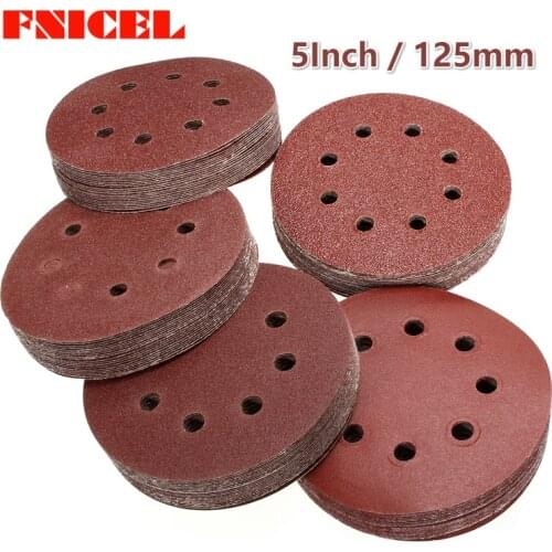 100pcs 5Inch/125mm Round Sandpaper Eight Hole Disk Sand Sheets Grit 40-3000 Hook and Loop Sanding Disc Polish