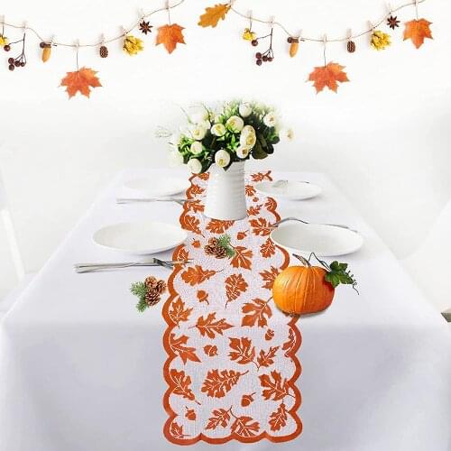 13" x 72" Thanksgiving Table Runner Decoration Golden Autumn Harvest Warp Knitting Lace Knit Table Flag Home & Living Decor
