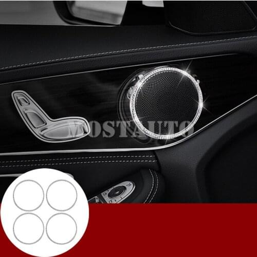For Benz C Class W205 Rhinestone Style Car Door Speaker Trim Cover 2014-2018 4pcs Car Accessories Interior Car Decor