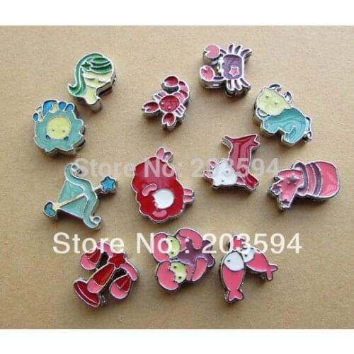 48Pcs Enamel Twelve constellations Slide letters Bead Charm DIY Accessories