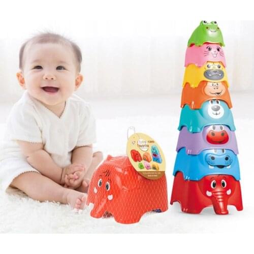 8 PCS Childrens Bath Water Toy Cartoon Elephant Stack Of Cups Early Education Enlightenment Toy Rainbow Stack Of Cups Baby Gift