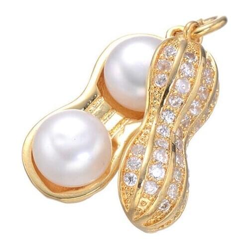 Promotion New Designed Handmade gold rose gold micro pave CZ with round simulated pearls peanut pendant
