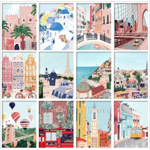 5D DIY Diamond Painting Famous City Poster Morocco New York Paris Ireland Landscape Diamond Mosaic Embroidery Cross Stitch Decor