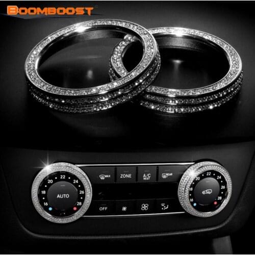 BOOMBOOST 2psc For Benz GLE260 GLK300 CLS GL M GLS SLK SL G silver air conditioning knob rhinestone decoration large circle (2)