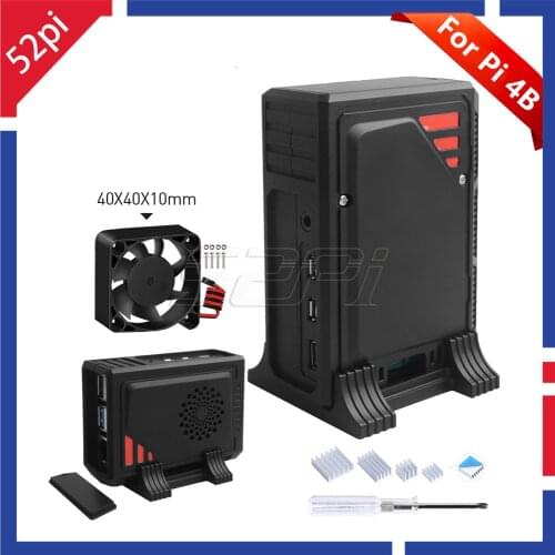 52Pi Icon Case With 4010 LED Light Fan and All Aluminum Heat Sink for Raspberry Pi 4B Pi 4 Model B