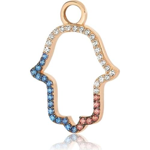 Valori Jewels Tricolor Hamsa, Zirconia Multicolor Gemstone, Rose Gold Plated, Sterling Silver Earring Charm