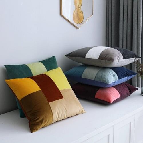 Dutch Velvet Panel Contrast Cushion Office Waist Pillow Solid Car Pillow Cover