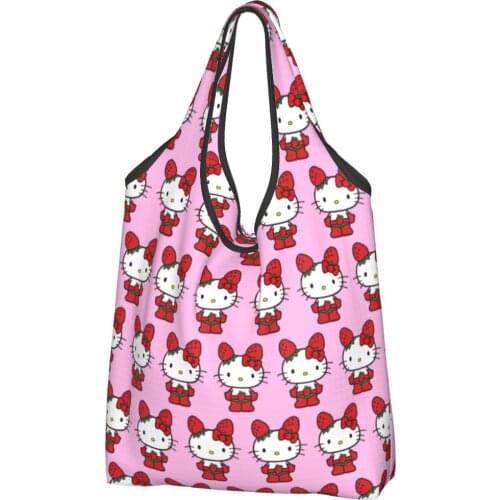 Strawberry Cat Canvas Bag Woman Cheap Bag Kawaii Anime Ins Shopper Bag