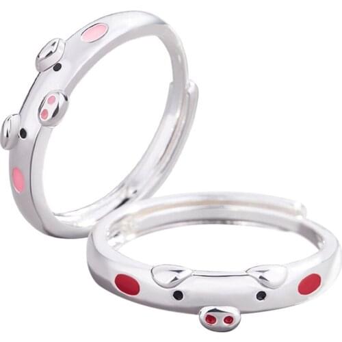 1Pcs Creative Cute Pink Red Pig Rings Popular Lucky Piggy Animal Couple Opening Ring Women Man Jewelry Lovers Gifts Adjustable
