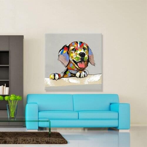 Beautiful Lovely Dog Animal Canvas Wall Art Decoration Painting Heavy Texture Colorful Animal Dog Oil Painting for Home Decor