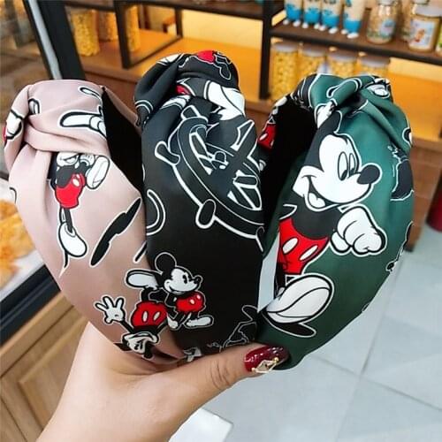 Disney summer new wide-brimmed vintage Mickey knotted headband satin hairpin fashion ladies fabric headband