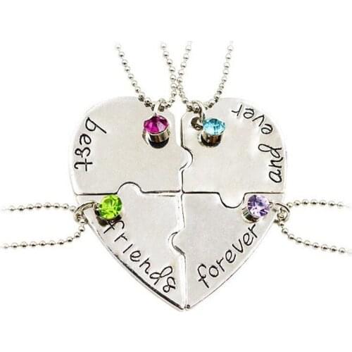 Best Friends Forever Split Heart Crystal Pendant Necklace BFF Valentine Heart Friendship Sisters Jewelry Gifts Necklace Set of 4