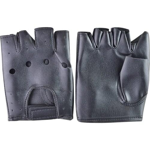 Adults Fashion Anti-Skid Half-Finger Hollow Leather Gloves Breathable Wear-Resistant Hip-Hop Gloves for Cycling Dancing Fitness