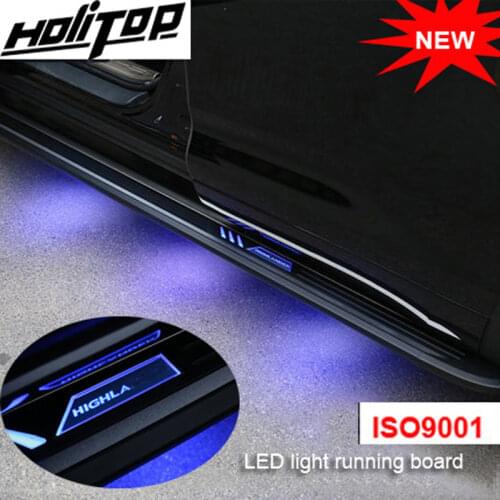 Fashion LED light running boards side step side bar for Toyota Highlander Kluger 2015-2019,with blue light, SENGTUO genuine