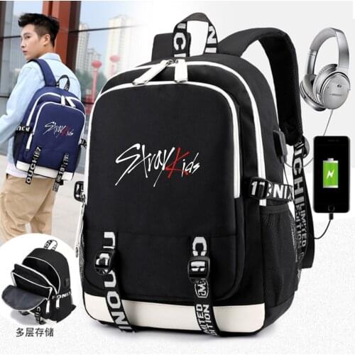 Fashion Kpop stray kids Backpack good quality multifunction USB charging earphone Jack backpack large capacity Kpop schoolbag