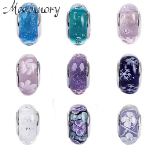 Moonmory 9 Colors Pure 925 Sterling Silver Glass Beads Fits Original Brand Bracelets For Woman Beads For DIY Jewelry Marking