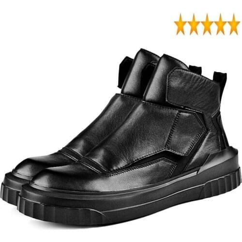Full Grain Leather Combat High Top Ankle Black Shoes Men Comfortable Winter Casual Army Boots Punk Botas Hombre