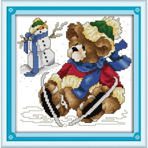 January bear cross stitch kit 14ct 11ct count print canvas stitches embroidery DIY handmade needlework plus
