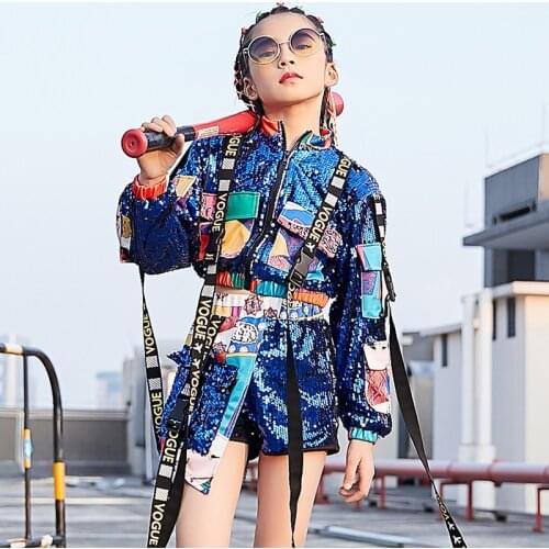 Ropa Hip Hop Boys Girls Jazz Costumes Children Street Dance Sequin Clothes Kids Hiphop Performance Outfit Kids Catwalk Show Wear