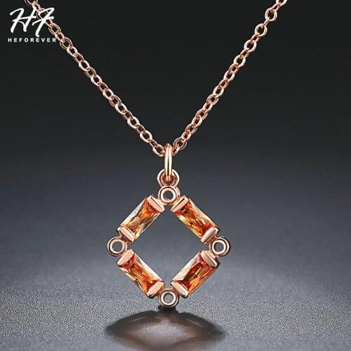 Geometric Pendant Necklace for Women Champagne AAA+CZ Luxury Trendy Rose Gold Color Fashion Jewelry N331