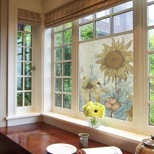 Sunflower glass film stained window sticker self-adhesive film static cling privacy custom size oil painting office home decor
