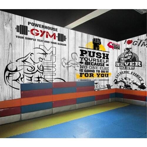 Custom Gym murals wallpapers 3d mural wallpaper for walls 3 d Vintage plank sports fitness club image wall background decoration