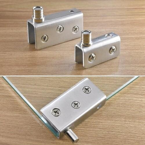 1Pair Glass Pivot Hinge Rotation Axis Stainless Steel Wine Cabinet Door Rotating Hinges Clamp Clip Shaft Hidden Hinge