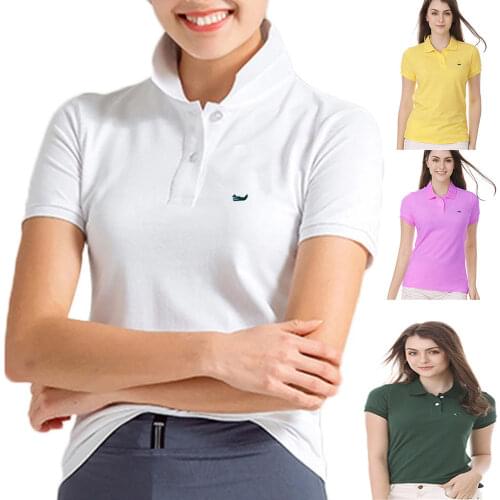 High Quality Summer New Lady Short Sleeve Polo Shirts Small Fish Casual Women Lapel Polos Shirts 100%Cotton Fashion Slim Tops