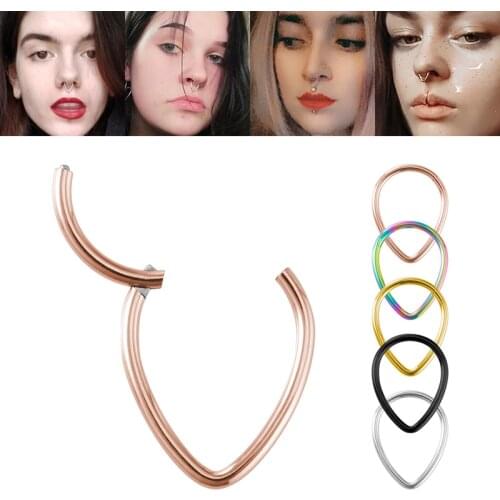 1PC Tear Drop Stainless Steel Hinged Segment Ring Septum Piercing Nose Rings Stud Lip Eyebrow Cartilage Piercings Earring 16G