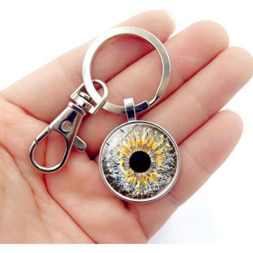 WG 1pc Vintage Evil Eye Pendant Keychain Keyring Time Gem&stone Metal Cabochon Keyring For Women Bag Car Jewelry