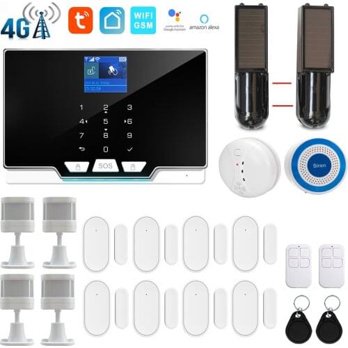 WiFi 4G LTE 3G WCDMA GSM Tuya Smartlife APP Intelligent Home Burglar Alarm System Solar Powered IR Optional