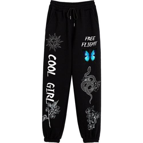 Women Harajuku Joggers Pants Cotton Creative White Letter High Waist Warm Sweatpants Loose Gothic Trousers Vintage Streetwear