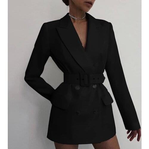Fandy Lokar Double Breasted Blazers Women Fashion Office Lady Jackets Women Elegant Tie Belt Notched Pockets Suit Female Ladies