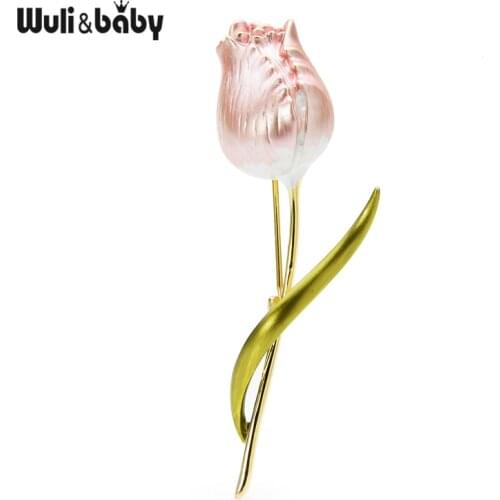 Wuli&baby New Enamel Tulip Brooches For Women Classic Flower Weddings Office Party Brooch Pins Gifts