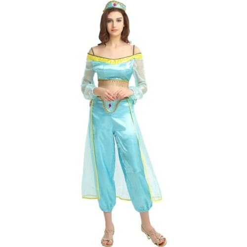 Snailify Halloween Costume For Adult Women Aladdin Jasmine Costume Female Arabian Cosplay Blue Harem Princess Fancy Dress
