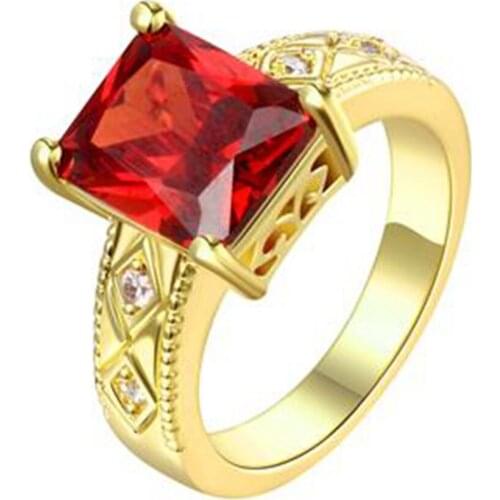 Square Cut Red Ring Yellow Gold Filled Wedding Womens Ring Size 9