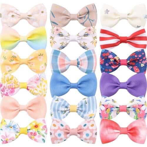 18Colors 1Piece Solid Grosgrain Ribbon Hair Clips Print Mini Hair Bows For Children Girls Hairpin Headwear Kids Hair Accessories