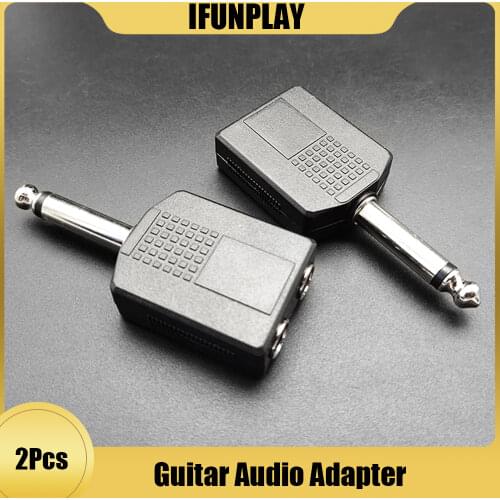 2pcs Guitar Amplifier Microphone Mono 1/4" Y Splitter Audio Adapter 6.35 Male to 6.35mm Guitar Connector