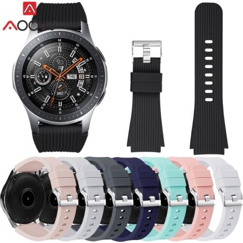 22mm Silicone Watchband for Samsung Galaxy Watch 46mm Version SM-R800 Striped Rubber Replacement Bracelet Band Strap Silver